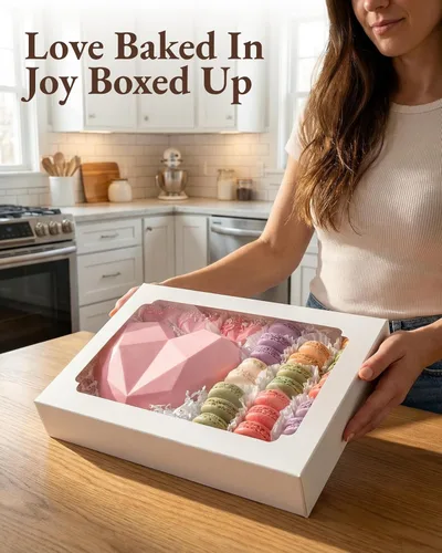 Miniatura 7 de 20 cajas de galletas con ventana de 12 x 8 x 2.5 pulgadas, cajas grandes de panadería, caja de regalo desplegable automática para postres, fresas