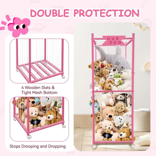 Miniatura 4 de Zoológico de almacenamiento de animales de peluche con ruedas, soporte de madera grande para animales de peluche, organizador de juguetes