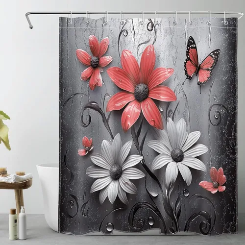 Miniatura 48 de LB Get Naked - Cortina de ducha pequeña de 48 x 68 pulgadas, forro de cortina de ducha de tamaño medio azul y rosa, cortinas de ducha estrechas
