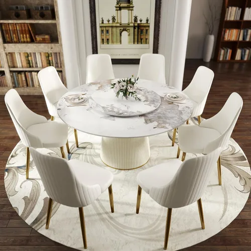 Miniatura 10 de Montary Juego de 2 sillas de comedor, modernas sillas de piel sintética color blanco crema con patas de metal dorado y respaldo ergonómico para sala