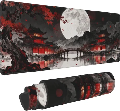 Miniatura 12 de Alfombrilla de mouse para juegos de acuarela japonesa negra y blanca con flor de cerezo de 35.4 x 15.7 pulgadas, XXL extendida, alfombrilla de mouse