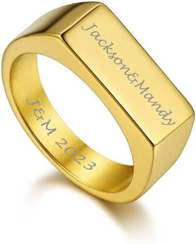 Miniatura 14 de Bandmax Anillos de sello para hombre, acero inoxidable, chapado en oro de 14 quilates, negro, minimalista, simple, anillo para hombres y mujeres