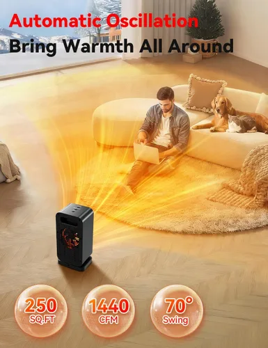Miniatura 5 de Calentadores para exteriores para patio con 2 modos y 2 niveles de calor, calefacción 1S, calentador eléctrico de cerámica PTC, 1200 W, protección
