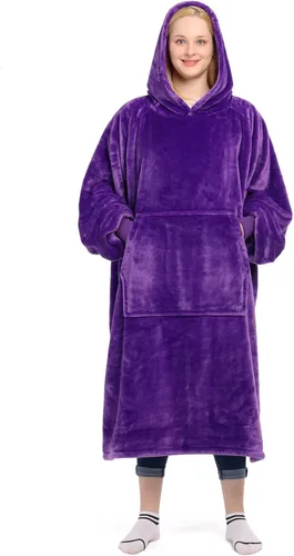 Miniatura 34 de Waitu - Sudadera tipo manta, para regalar a hombre o mujer, muy cálida y acogedora, gigantesca, con capucha, de gruesa franela, con mangas y un Negro