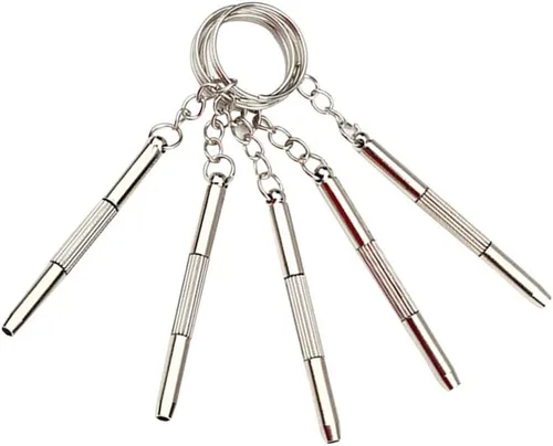 ReNext Juego de 5 destornilladores de acero de aluminio 3 en 1, cabeza plana/Phillips/Torx, destornillador portátil para lentes, gafas de sol,