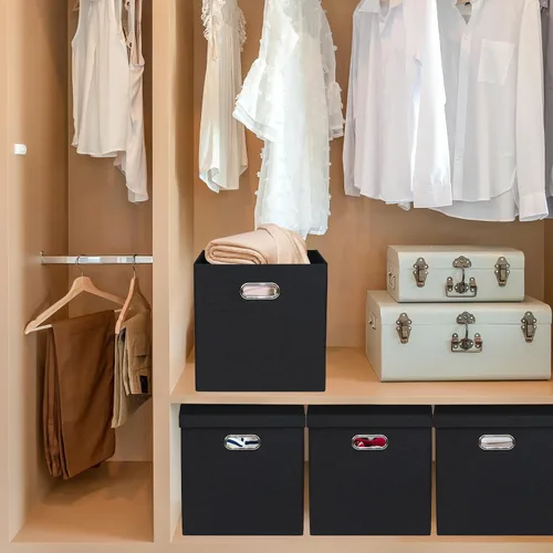 Miniatura 7 de Contenedores de almacenamiento con tapas, cajas plegables de tela de lino, contenedores organizadores con tapa, cesta de almacenamiento plegable