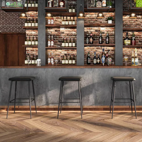 Miniatura 7 de Juego de 2 Taburetes de Bar, Taburetes de Bar de Altura de Mostrador, Taburetes Industriales Modernos con Cojín de Cuero PU, Sillas de Bar con Marco