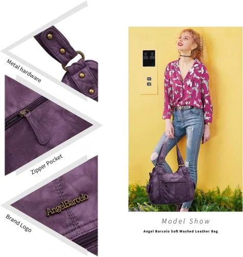 Miniatura 131 de Angel Barcelo - Bolsa de hombro amplia para mujer, diseño Hobo, cuero lavado