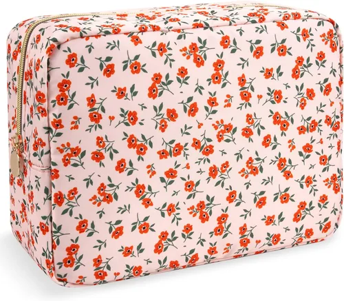 Miniatura 105 de izuzta Bolsa de maquillaje pequeña de nylon para bolso, linda bolsa de cosméticos con cremallera, bolsa de maquillaje preppy, Azul, Mini 2-Azul