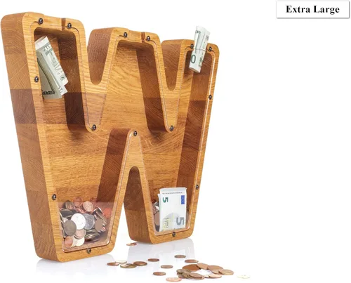 Miniatura 9 de Alcancía de madera personalizada con letra para niños, niñas y adultos, bancos de monedas de madera de roble duradero, 3 tamaños para elegir