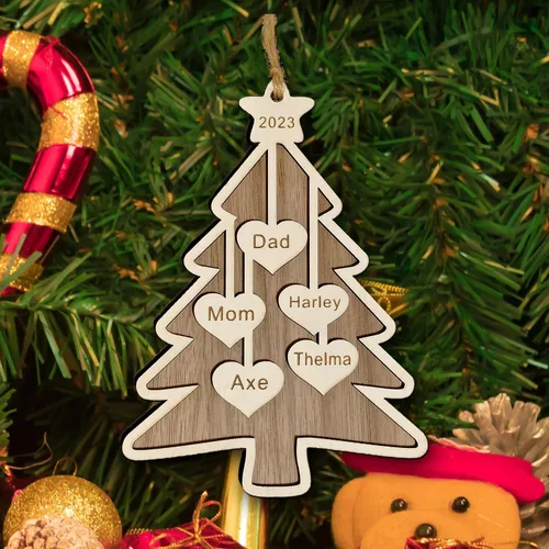 Miniatura 20 de Adorno de Navidad familiar personalizado 2023, adornos de madera para árbol de Navidad con cuerda pequeña, de 1 a 10 nombres personalizados