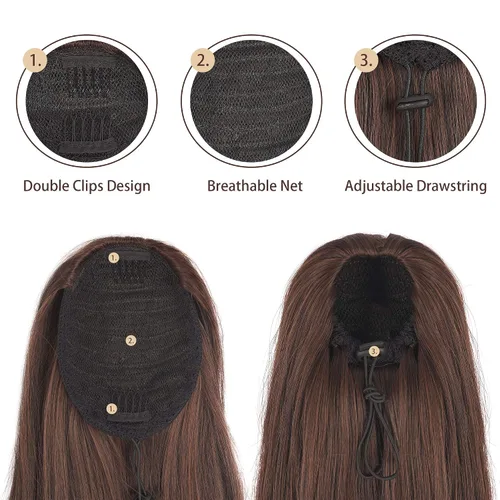 Miniatura 4 de BARSDAR Extensión de Cola de Caballo Corta y Recta - Extensiones de Cabello de Cola de Caballo con Cordón de 14 Pulgadas en Negro para Mujeres