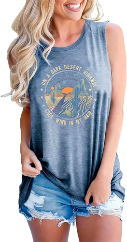Miniatura 2 de Camisetas sin mangas de aventura para mujer, camisetas de carretera del desierto para mujer, diseño gráfico de la naturaleza, para verano, sin