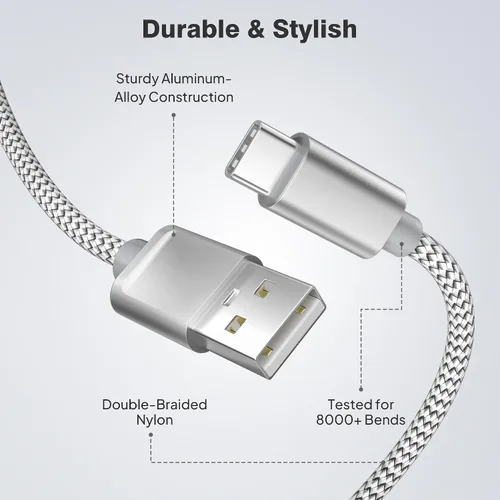 Miniatura 4 de Cable de carga USB tipo C, paquete de 3, (1.5/3.3/6.6 pies), de nailon, para Samsung Galaxy Fold Note 9, 8, S10, S9, S8, S10E, 10, 10E, Plus, S20