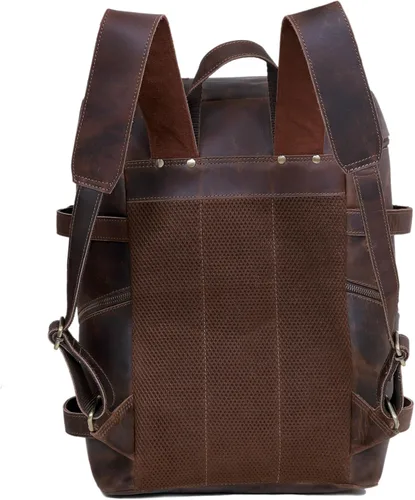 Miniatura 8 de HLC Mochila de cuero genuino para computadora portátil para hombres y mujeres, mochila genuina de gran capacidad, para negocios, retro, viajes