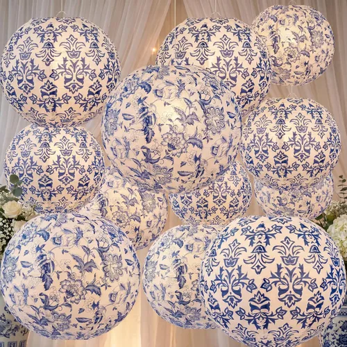 Retisee 12 linternas de papel colgantes de 10 pulgadas, decoraciones de fiesta, decoración de aula en colores pastel para cumpleaños, regreso a Azul
