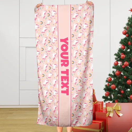 Toalla de baño o playa personalizada para niños, unicornios rosas, nombre/texto personalizado, secado rápido/absorbente para baño de niños, regalo