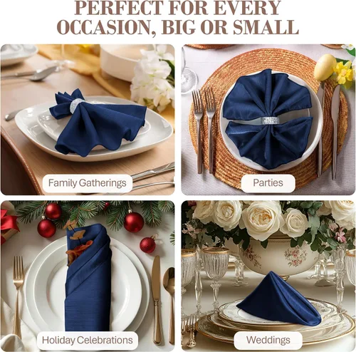 Miniatura 4 de Ultimate Textile -1 docena de servilletas reversibles Shantung Satin - Majestic - Servilletas de tela Majestic de 17 x 17 pulgadas, color azul marino