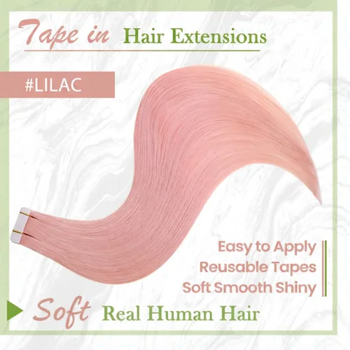 Miniatura 3 de RUNATURE Extensiones de cabello humano color rosa con cinta adhesiva, 12 pulgadas, 0.71 onzas, 10 unidades, color rosa claro, extensiones de cabello