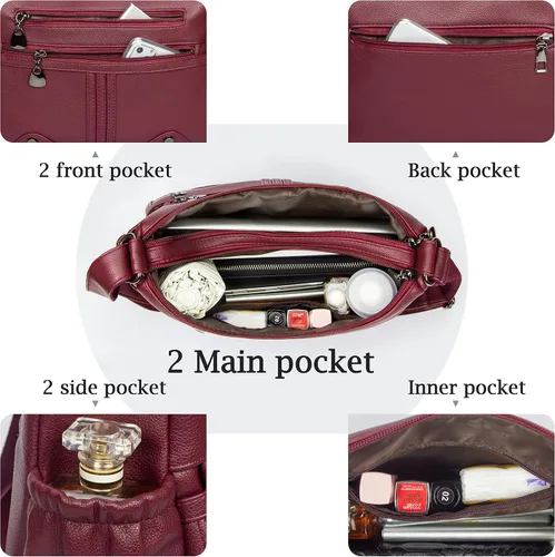 Miniatura 6 de Bolso bandolera de piel sintética suave para mujer, bolso cruzado con múltiples bolsillos, bolso cruzado mediano espacioso a la moda con asa superior
