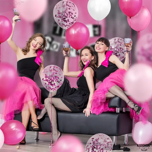 Miniatura 5 de KatchOn, Kit de arco de globos rosas metálicos, 12 pulgadas, paquete de 60, globos de confeti para decoraciones de fiesta rosa, globo de confeti