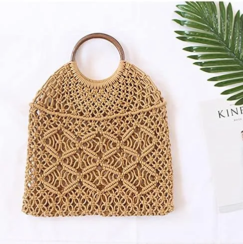 Miniatura 3 de Naimo Bolso de hombro de playa de paja para mujer, bolso de mano grande, tejido a mano, bolso estilo hobo casual de verano
