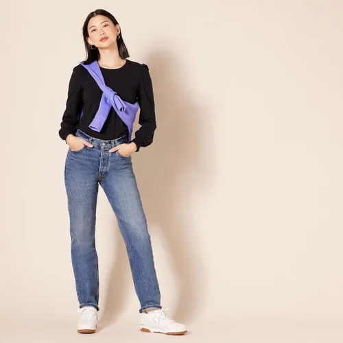 Miniatura 5 de Tienda Essentials - Camiseta de manga larga con cuello redondo y puños fruncidos para mujer