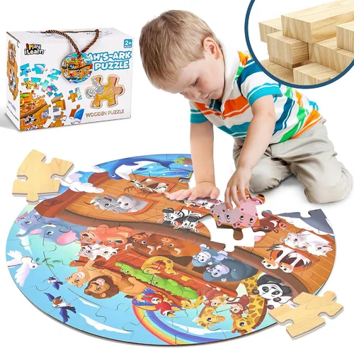 iPlay, iLearn Rompecabezas de madera de Noah's-Ark para niños pequeños, rompecabezas de suelo para niños de 3 a 5 años, 4 a 8 años, rompecabezas