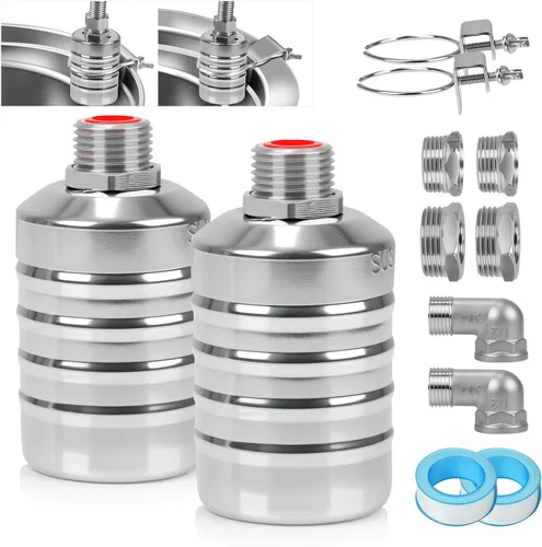 Válvula de flotador de 2 piezas con adaptadores de 1/2 pulgada, 3/4 de pulgada, 1 pulgada, válvula de flotador de agua de acero inoxidable 304,