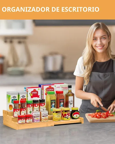 Miniatura 6 de VenDotbi Estante de especias, organizador de especias de bambú expandible de 3 niveles para gabinete, organizador de almacenamiento de cocina