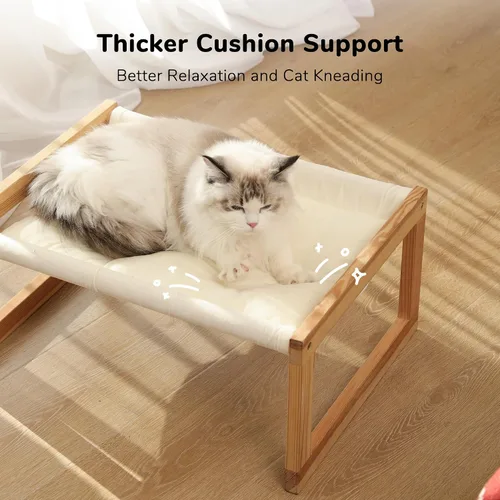 Miniatura 3 de FUKUMARU Hamaca Cama para Gatos, Cómodo Sofá de Terciopelo para Gatos de Interior, Percha de Madera Elevada para Gatos, Sofá para Mascotas de 21