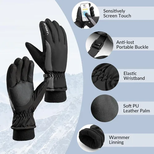 Miniatura 4 de Guantes de esquí Guantes de invierno impermeables y transpirables para clima frío, guantes de nieve para hombres y mujeres