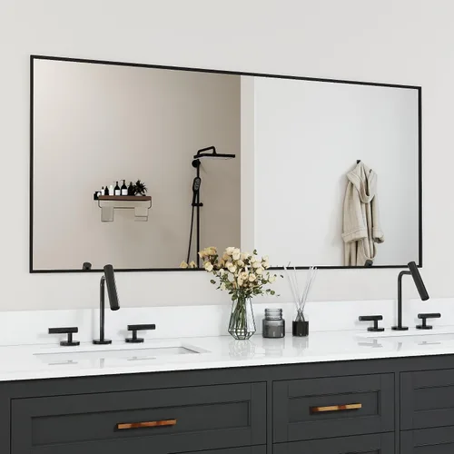 Miniatura 8 de Espejo de baño con marco de metal negro mate, espejo rectangular de tocador de 55 x 36 pulgadas, espejo de pared rectangular grande, antioxidante