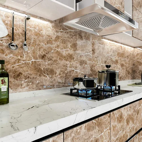 Miniatura 3 de VEELIKE Cubiertas de mármol sintético para encimera, papel tapiz de granito, papel adhesivo decorativo de cocina, papel tapiz marrón impermeable