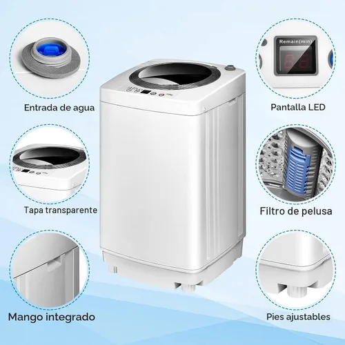 Miniatura 7 de COSTWAY Lavadora portátil, capacidad de 8 libras, lavadora completamente automática con 6 programas de lavado, pantalla LED, 3 niveles de agua