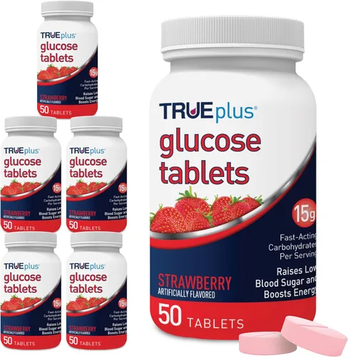 Miniatura 40 de TRUEplus® Tabletas de glucosa, sabor surtido (uva, frambuesa, naranja), botella de 50 unidades (1)