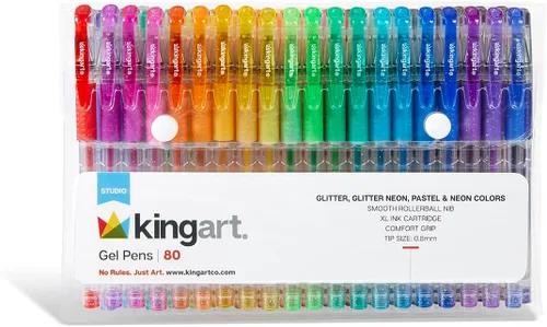 Miniatura 12 de KINGART Brillo de agarre suave, cartucho de tinta de 0.098 pulgadas, juego de 80 bolígrafos de gel de colores únicos, surtido de 80 piezas