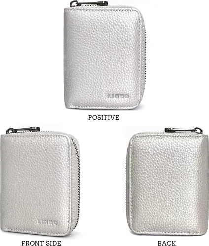 Miniatura 5 de Linno RFID 20 ranuras para tarjetas de crédito titular de la tarjeta de crédito de cuero genuino pequeño caso para mujeres u hombres cartera
