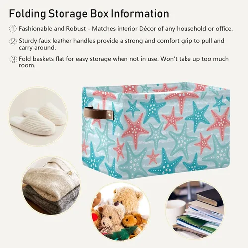 Miniatura 5 de Bolaz Cesta de almacenamiento grande con diseño náutico de estrella de mar plegable con asas para dormitorio, oficina en casa