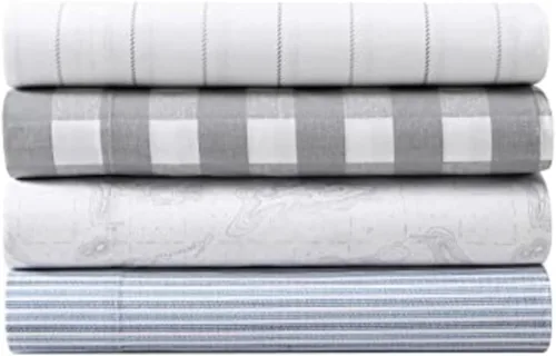 Miniatura 13 de Eddie Bauer - Sábanas tamaño King, juego de ropa de cama de percal de algodón, decoración del hogar crujiente y fresca (cuadros del norte gris, King)