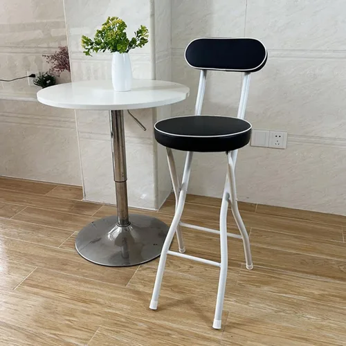 Miniatura 7 de Taburete de bar plegable con respaldo, taburetes de bar de piel sintética, taburetes redondos para mostrador de cocina, silla de comedor, taburete