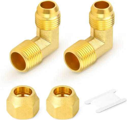 Miniatura 19 de GASHER Adaptador de codo de montaje de tubo de latón de 1/2 pulgada flare x 1/2 pulgada NPT macho Pipe