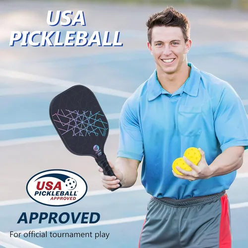 Miniatura 5 de Juego de 2 palas de pickleball aprobadas por USAPA de fibra de carbono (CHS) núcleo de panal de polipropileno, agarre antideslizante que absorbe