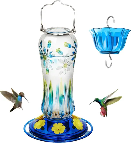 Miniatura 11 de Kingsyard Comedero para colibríes para colgar al aire libre, 25 onzas, alimentador de néctar de vidrio para colibríes con foso de hormigas y 6 Royal