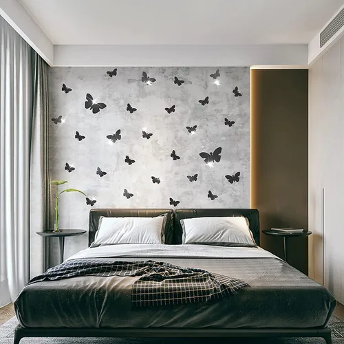Miniatura 4 de Decoración de pared de espejo de mariposa, 50 calcomanías de pared de mariposa de espejo acrílico 3D extraíbles, calcomanías de pared autoadhesivas