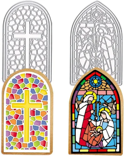 Troqueles de corte cruzado de religión cristiana para ventana de iglesia, troqueles para hacer tarjetas, fondo de cruz de Navidad, troquelado en