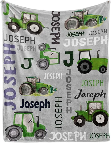 Miniatura 14 de Manta personalizada de tractores, nombre personalizado con diseño de camiones de tractor agrícola, manta de cama de franela de felpa suave