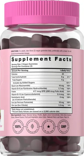 Miniatura 2 de Horbäach Gomitas de hierro para mujer, 70 unidades, sabor a uva, suplemento con vitaminas B, folato y zinc, vegano, sin OMG y sin gluten