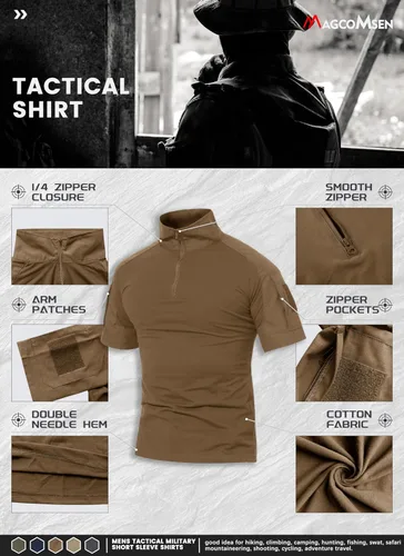 Miniatura 40 de MAGCOMSEN Camisas militares tácticas para hombre con cremallera de 1/4, manga corta, ajustada, camisa de camuflaje