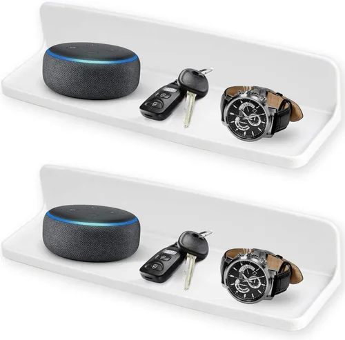 Miniatura 8 de Estante flotante pequeño montado en la pared para dormitorio, cocina, baño, estantes de noche para mostrar altavoces, marco de fotos, reloj, llaves